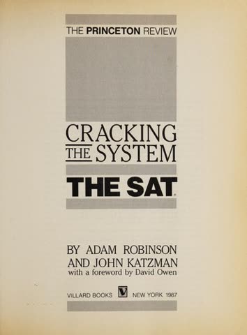 Cover of Cracking the System: The SAT by Adam Robinson
